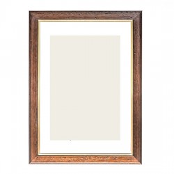 Κορνίζα τοίχου ξύλινη για πτυχίο με τζάμι ματ - Καφέ σκούρο με χρυσή γραμμή